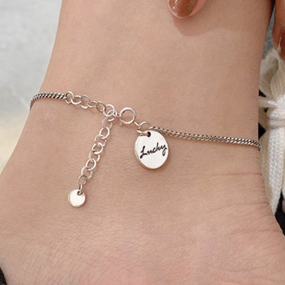 #NEW 925 Sterling Silver Lucky Coin Link Chain Anklet Ankle Bracelet - Picture 1 of 6